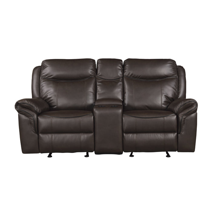 Aram - Double Glider Reclining Love Seat with Center Console, Receptacles and USB Ports