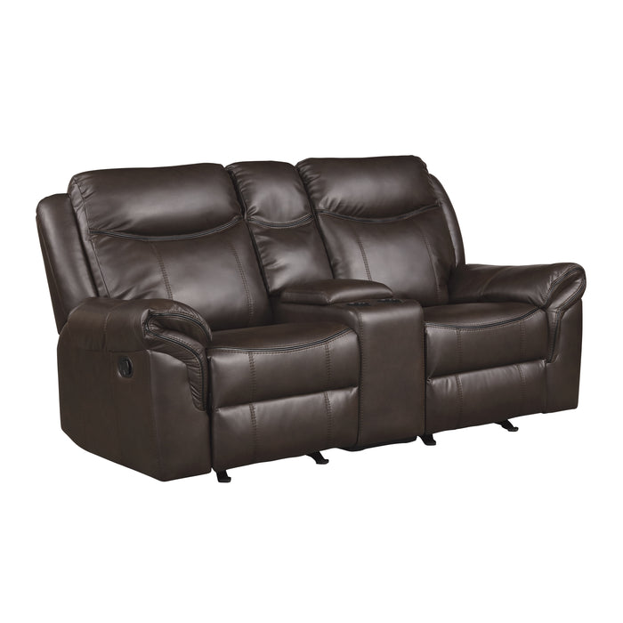 Aram - Double Glider Reclining Love Seat with Center Console, Receptacles and USB Ports
