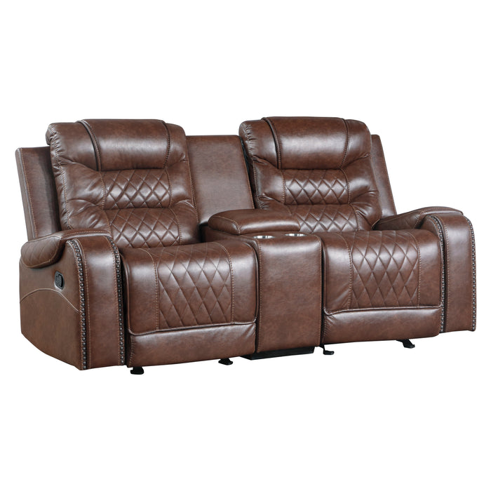 Putnam - Double Glider Reclining Love Seat with Center Console, Receptacles and USB Port