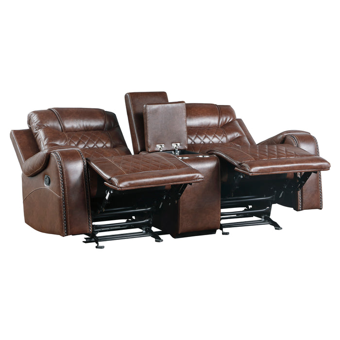Putnam - Double Glider Reclining Love Seat with Center Console, Receptacles and USB Port