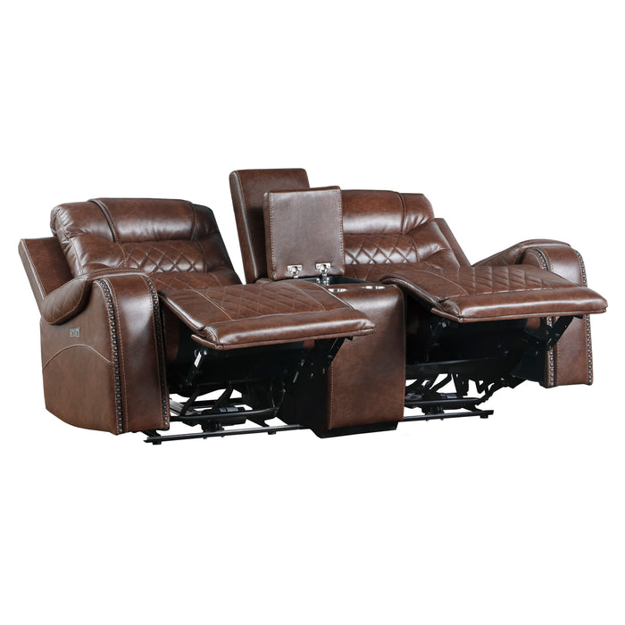 Putnam - Power Double Reclining Love Seat with Center Console, Receptacles and USB Ports