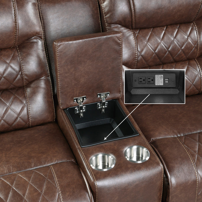 Putnam - Double Glider Reclining Love Seat with Center Console, Receptacles and USB Port
