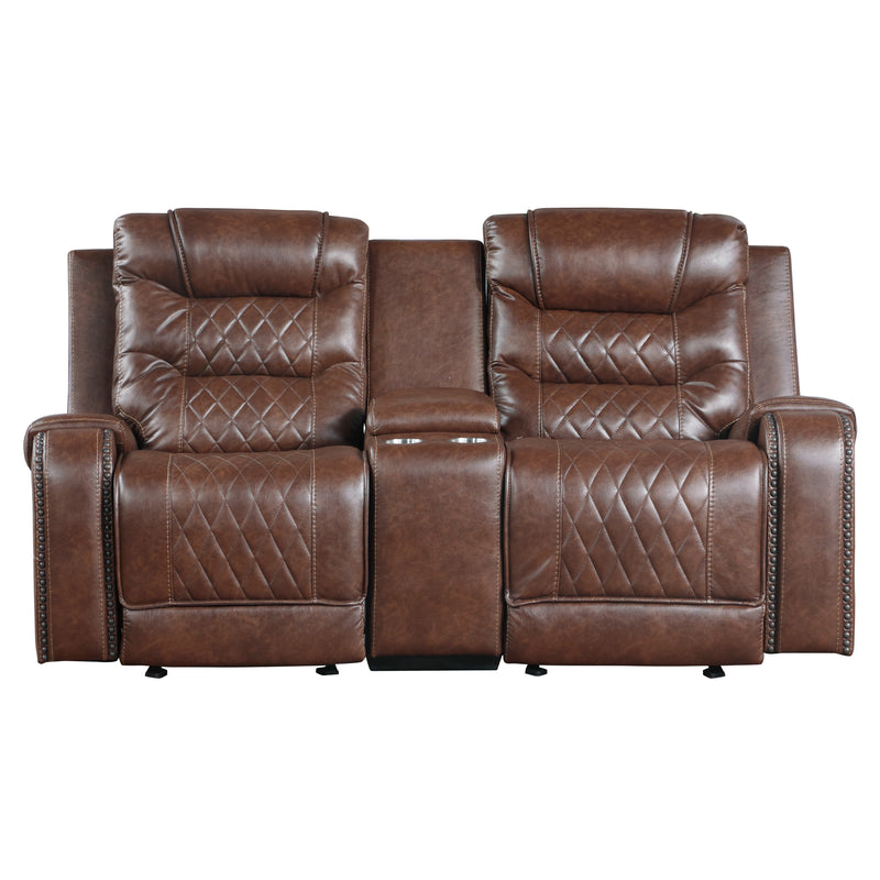 Putnam - Double Glider Reclining Love Seat with Center Console, Receptacles and USB Port