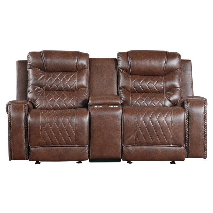 Putnam - Double Glider Reclining Love Seat with Center Console, Receptacles and USB Port