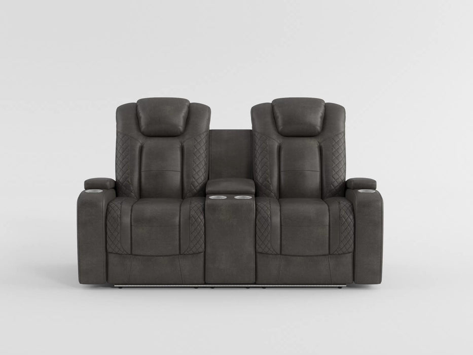 Tabor - Power Double Reclining Love Seat with Center Console, Power Headrests, Storage Arms and Cup Holders