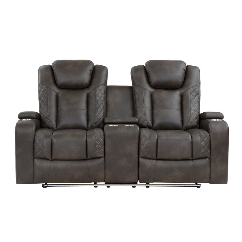 Tabor - Power Double Reclining Love Seat with Center Console, Power Headrests, Storage Arms and Cup Holders