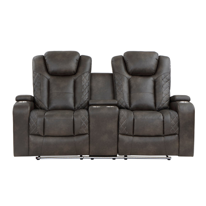 Tabor - Power Double Reclining Love Seat with Center Console, Power Headrests, Storage Arms and Cup Holders