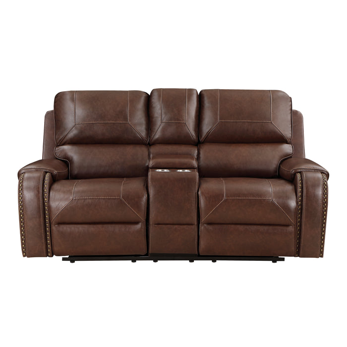 Newnan - Double Glider Reclining Love Seat with Center Console, Receptacles and USB Ports