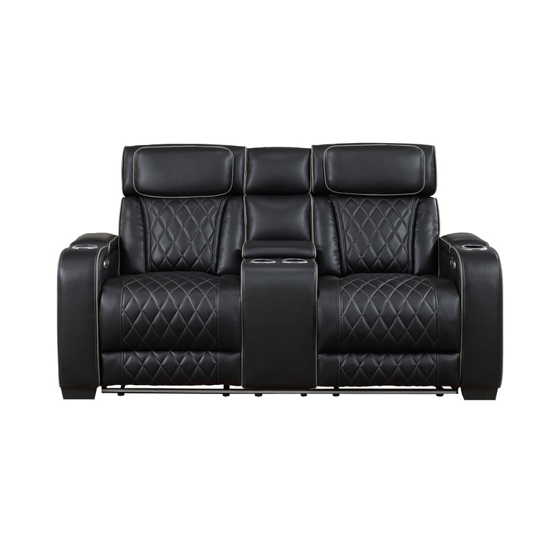 Fairway - Power Double Reclining Love Seat with Center Console, Power Headrests, Storage Arms(Top and Side), Cup holders, Charging Ports and LED lighting