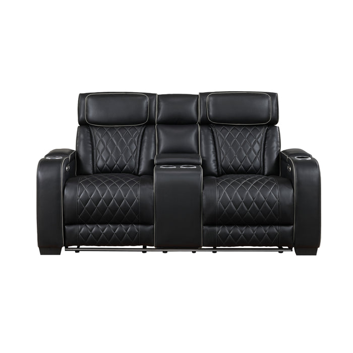 Fairway - Power Double Reclining Love Seat with Center Console, Power Headrests, Storage Arms(Top and Side), Cup holders, Charging Ports and LED lighting