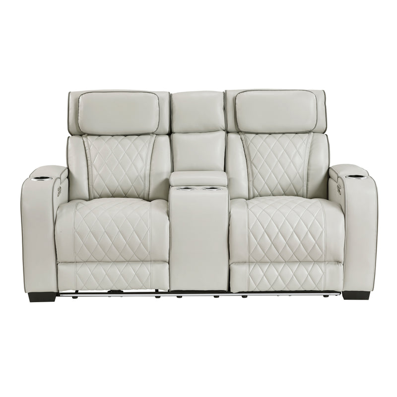 Fairway - Power Double Reclining Love Seat with Center Console, Power Headrests, Storage Arms(Top and Side), Cup holders, Charging Ports and LED lighting