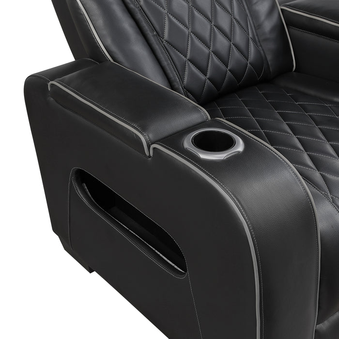 Fairway - Power Double Reclining Love Seat with Center Console, Power Headrests, Storage Arms(Top and Side), Cup holders, Charging Ports and LED lighting