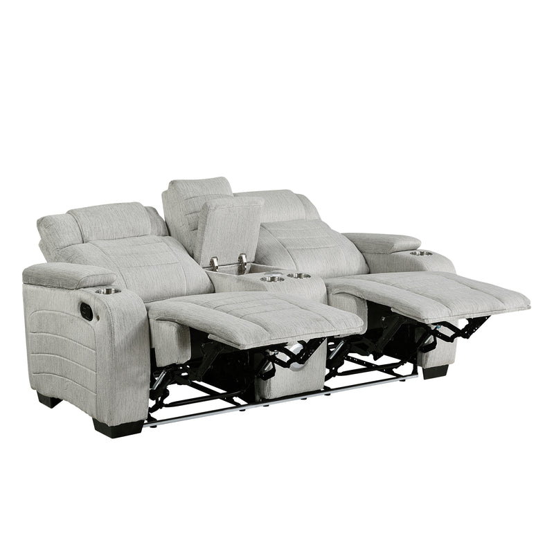 Ronan - Double Reclining Love Seat with Center Console, Wireless Speakers, Storage Arms, Cup holders and LED