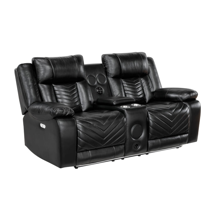 Huron - Power Double Reclining Love Seat with Center Console, Wireless Speakers, LED and Charging Ports
