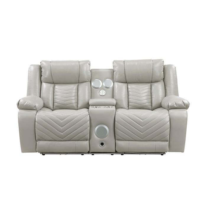 Huron - Power Double Reclining Love Seat with Center Console, Wireless Speakers, LED and Charging Ports