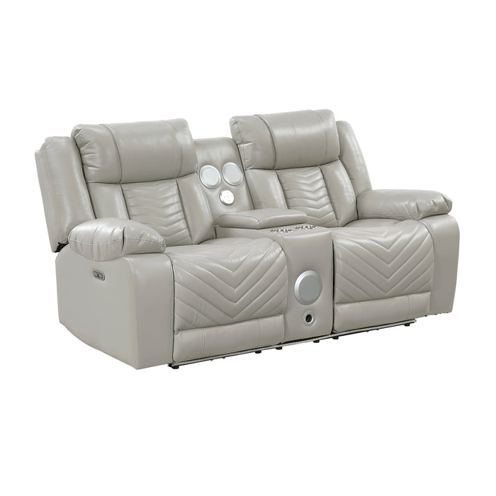 Huron - Power Double Reclining Love Seat with Center Console, Wireless Speakers, LED and Charging Ports
