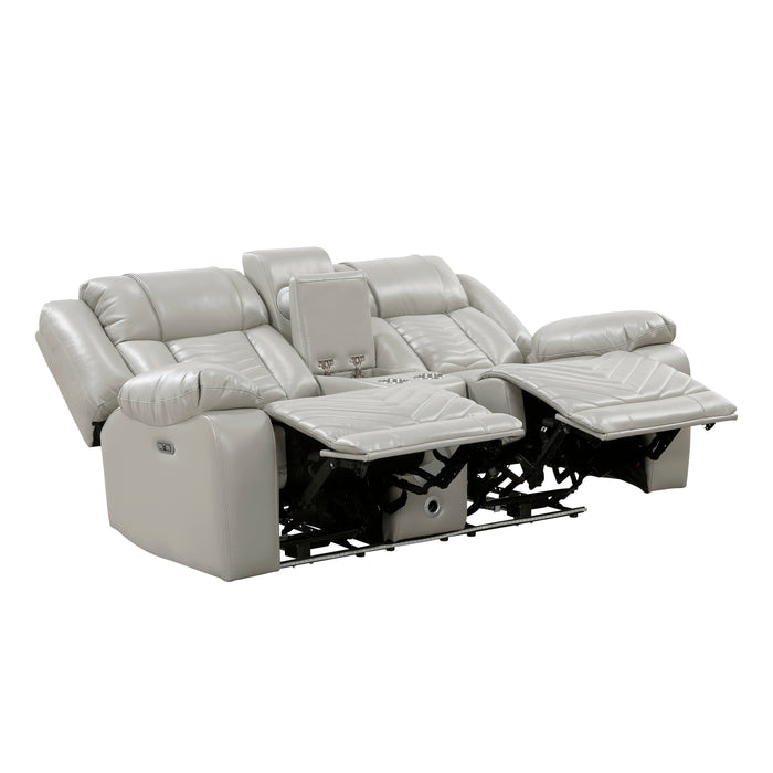 Huron - Power Double Reclining Love Seat with Center Console, Wireless Speakers, LED and Charging Ports