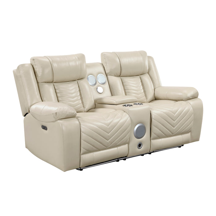 Huron - Power Double Reclining Love Seat with Center Console, Wireless Speakers, LED and Charging Ports