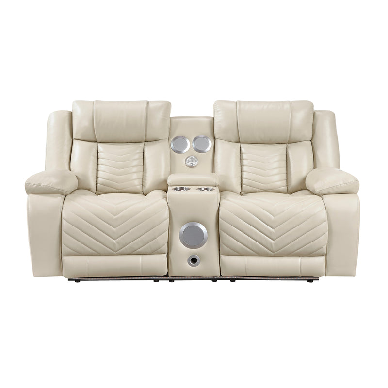 Huron - Power Double Reclining Love Seat with Center Console, Wireless Speakers, LED and Charging Ports