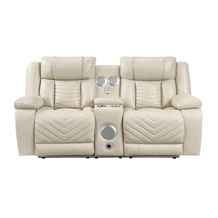 Huron - Power Double Reclining Love Seat with Center Console, Wireless Speakers, LED and Charging Ports