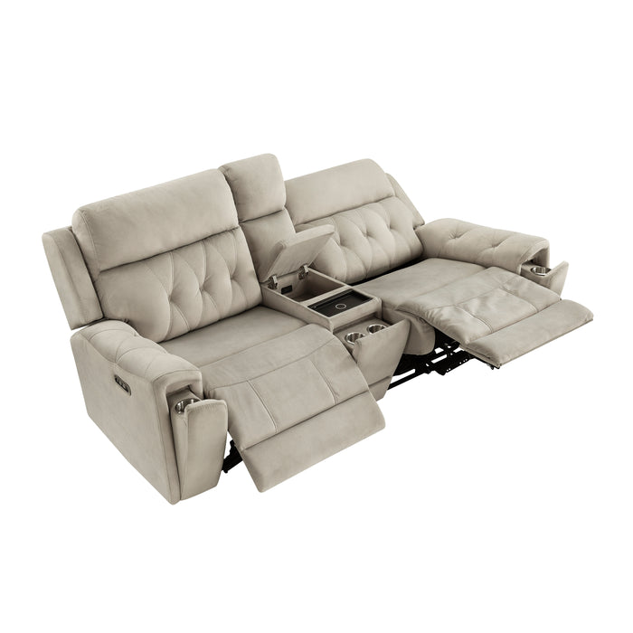 Celeste - Power Double Reclining Love Seat with Center Console, Power Headrests, Hidden Arms Cup Holders, Charging Ports and Wireless Charger