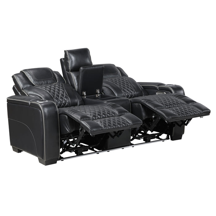 Apex - Power Double Reclining Love Seat with Center Console, Power Headrests, Storage Arms with Cup Holders, Wireless charger,  Air Massage and Heat, LED Lighting and Charging Ports