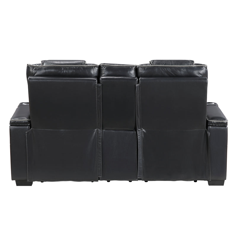 Apex - Power Double Reclining Love Seat with Center Console, Power Headrests, Storage Arms with Cup Holders, Wireless charger,  Air Massage and Heat, LED Lighting and Charging Ports