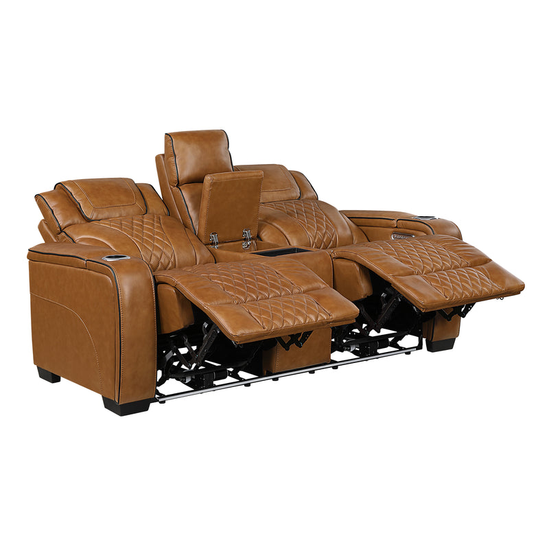 Apex - Power Double Reclining Love Seat with Center Console, Power Headrests, Storage Arms with Cup Holders, Wireless charger,  Air Massage and Heat, LED Lighting and Charging Ports