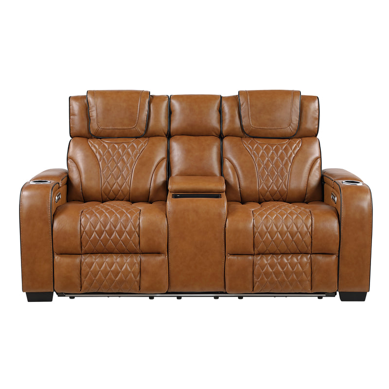 Apex - Power Double Reclining Love Seat with Center Console, Power Headrests, Storage Arms with Cup Holders, Wireless charger,  Air Massage and Heat, LED Lighting and Charging Ports