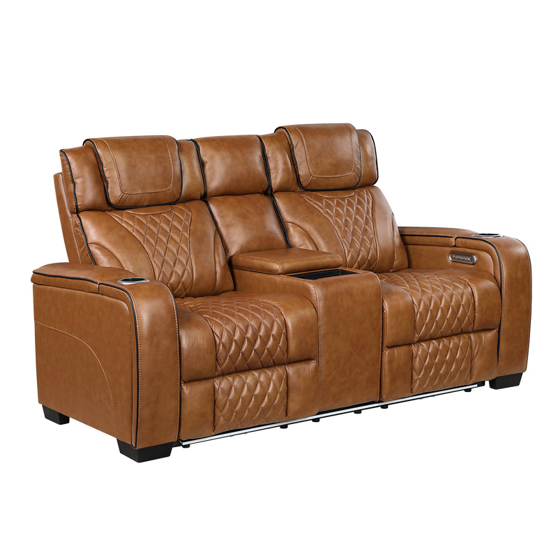 Apex - Power Double Reclining Love Seat with Center Console, Power Headrests, Storage Arms with Cup Holders, Wireless charger,  Air Massage and Heat, LED Lighting and Charging Ports
