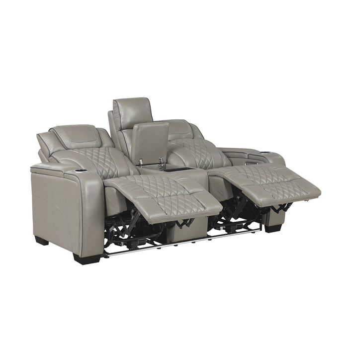 Apex - Power Double Reclining Love Seat with Center Console, Power Headrests, Storage Arms with Cup Holders, Wireless charger,  Air Massage and Heat, LED Lighting and Charging Ports