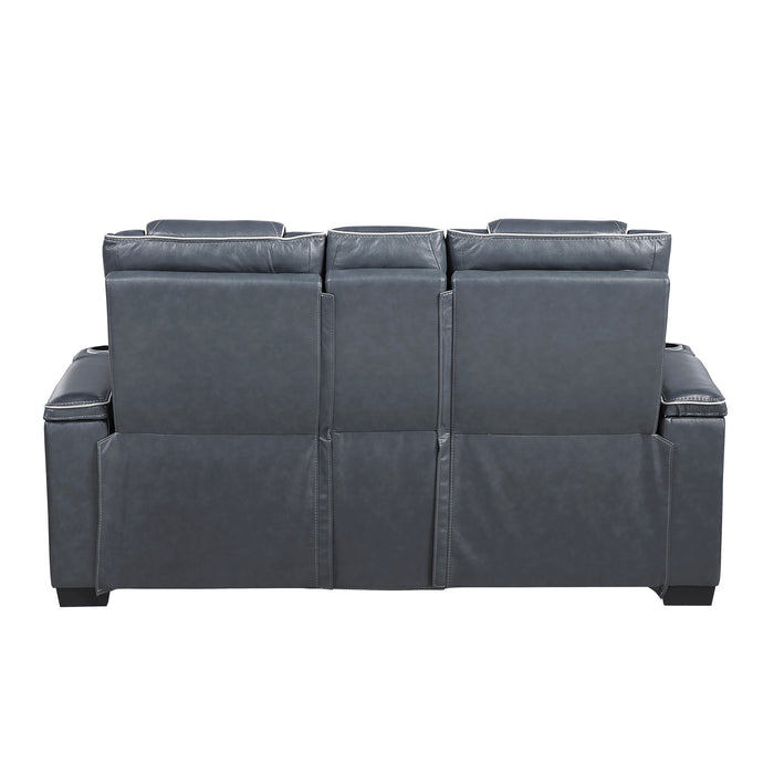 Apex - Power Double Reclining Love Seat with Center Console, Power Headrests, Storage Arms with Cup Holders, Wireless charger,  Air Massage and Heat, LED Lighting and Charging Ports
