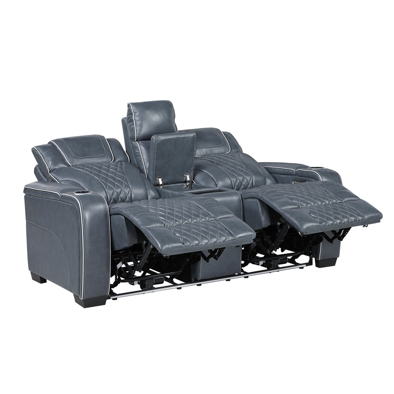 Apex - Power Double Reclining Love Seat with Center Console, Power Headrests, Storage Arms with Cup Holders, Wireless charger,  Air Massage and Heat, LED Lighting and Charging Ports