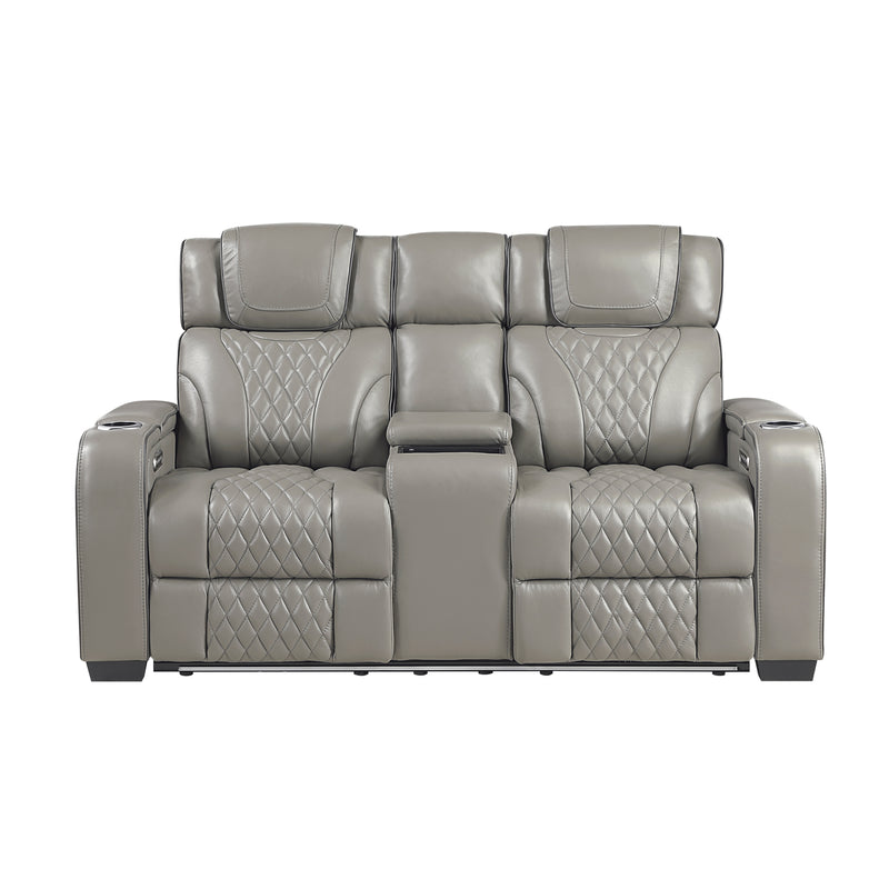 Apex - Power Double Reclining Love Seat with Center Console, Power Headrests, Storage Arms with Cup Holders, Wireless charger,  Air Massage and Heat, LED Lighting and Charging Ports
