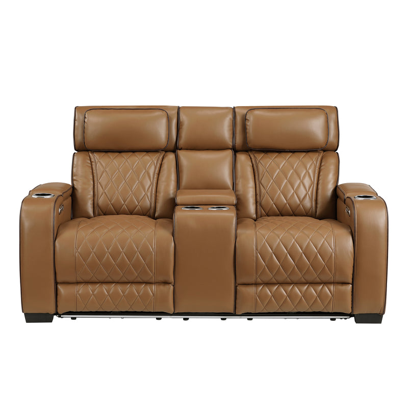 Fairway - Power Double Reclining Love Seat with Center Console, Power Headrests, Storage Arms(Top and Side), Cup holders, Charging Ports and LED lighting