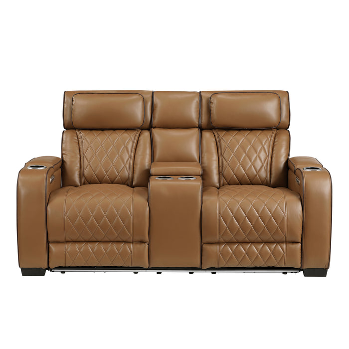 Fairway - Power Double Reclining Love Seat with Center Console, Power Headrests, Storage Arms(Top and Side), Cup holders, Charging Ports and LED lighting