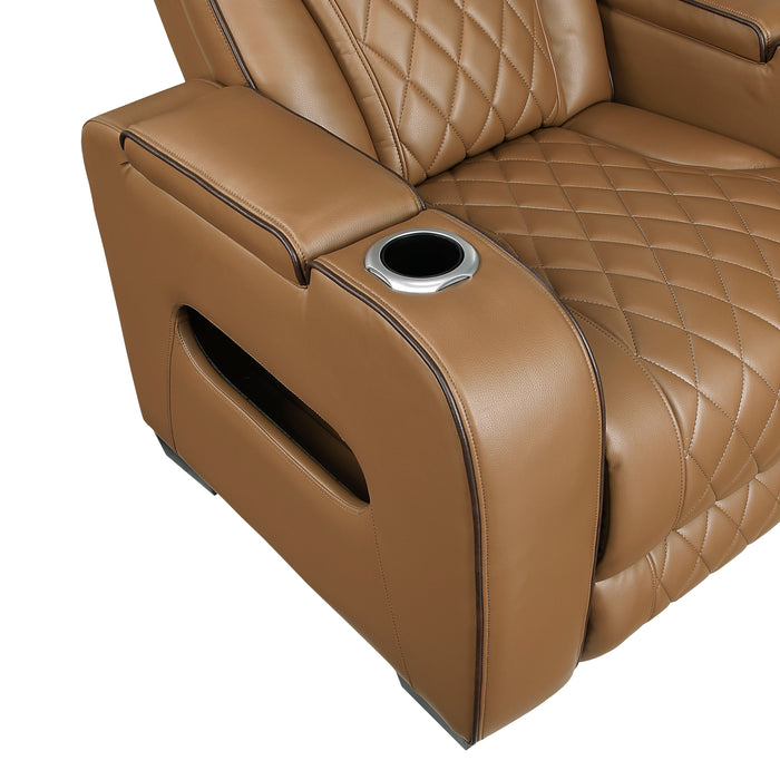 Fairway - Power Double Reclining Love Seat with Center Console, Power Headrests, Storage Arms(Top and Side), Cup holders, Charging Ports and LED lighting