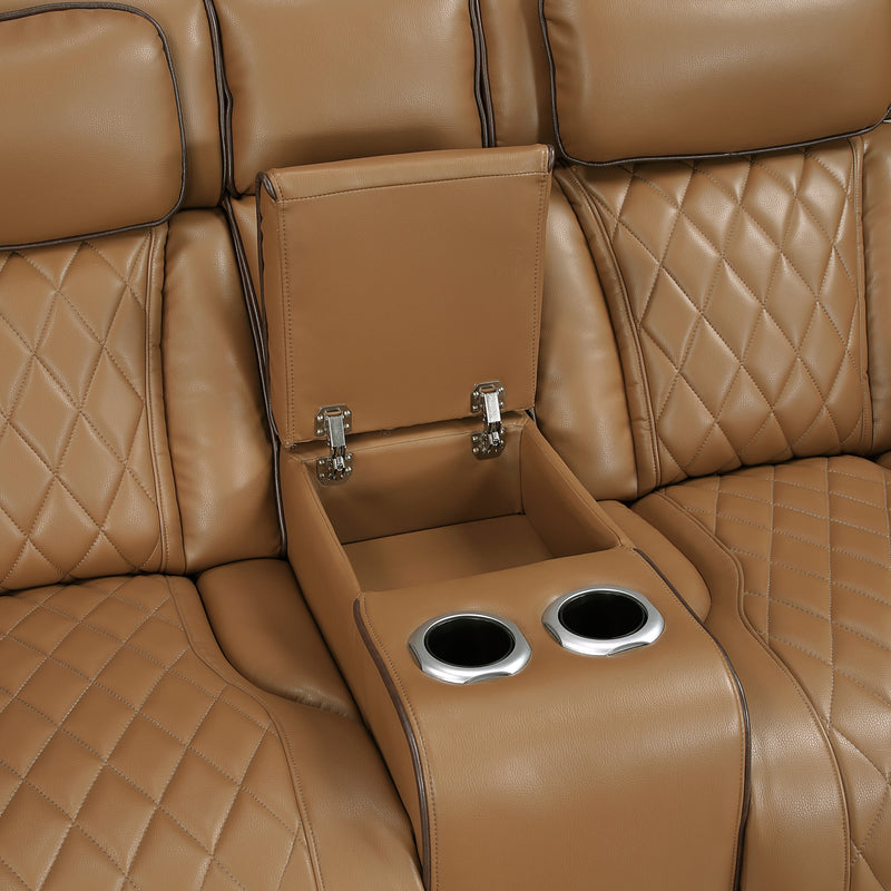 Fairway - Power Double Reclining Love Seat with Center Console, Power Headrests, Storage Arms(Top and Side), Cup holders, Charging Ports and LED lighting