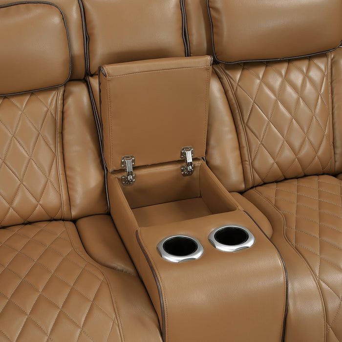 Fairway - Power Double Reclining Love Seat with Center Console, Power Headrests, Storage Arms(Top and Side), Cup holders, Charging Ports and LED lighting