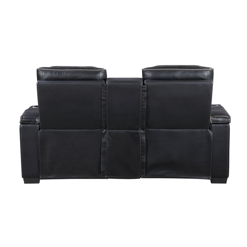 Cyber - Power Double Reclining Love Seat with Center Console, Power Headrests, Storage Arms(Top and Side) ,Cup Holders, Wireless speakers with Sub-Woofer, Air Massage, Heat, LED Lighting and