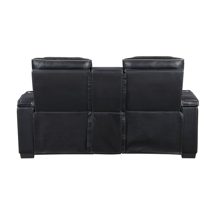 Cyber - Power Double Reclining Love Seat with Center Console, Power Headrests, Storage Arms(Top and Side) ,Cup Holders, Wireless speakers with Sub-Woofer, Air Massage, Heat, LED Lighting and
