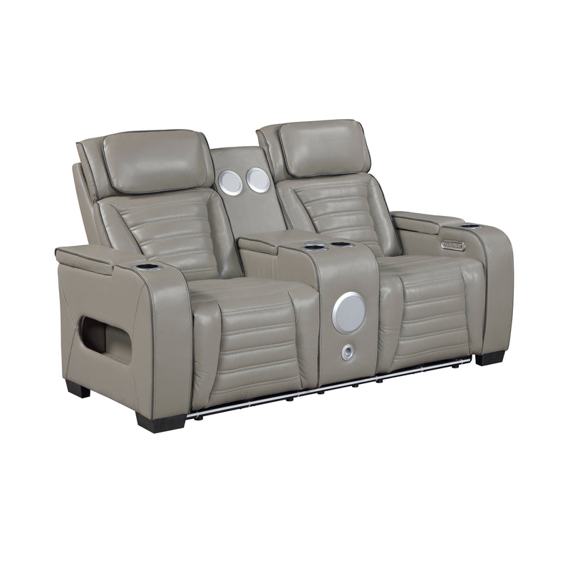 Cyber - Power Double Reclining Love Seat with Center Console, Power Headrests, Storage Arms(Top and Side) ,Cup Holders, Wireless speakers with Sub-Woofer, Air Massage, Heat, LED Lighting and