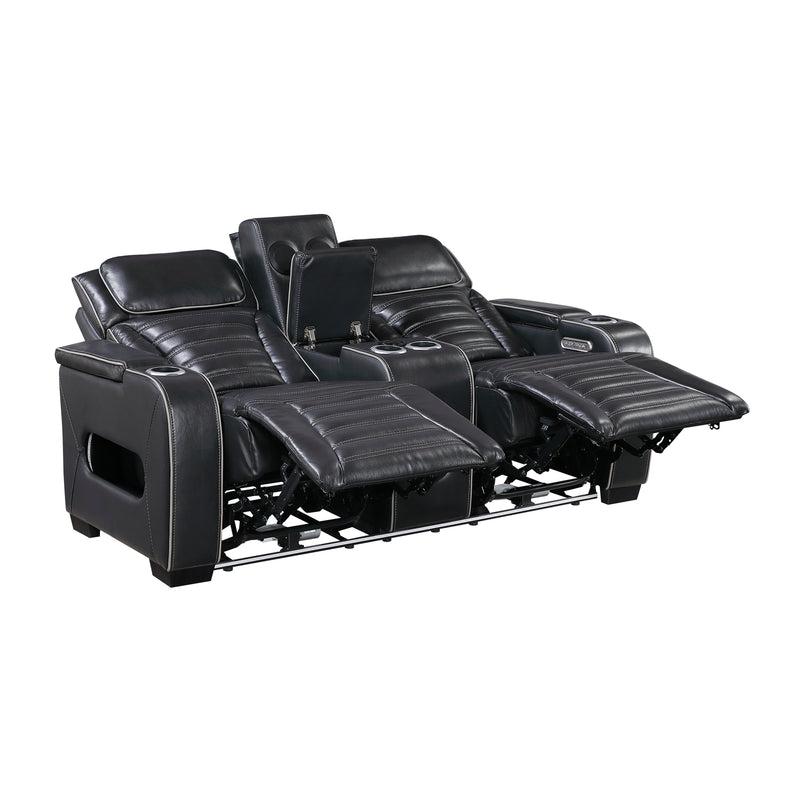 Cyber - Power Double Reclining Love Seat with Center Console, Power Headrests, Storage Arms(Top and Side) ,Cup Holders, Wireless speakers with Sub-Woofer, Air Massage, Heat, LED Lighting and