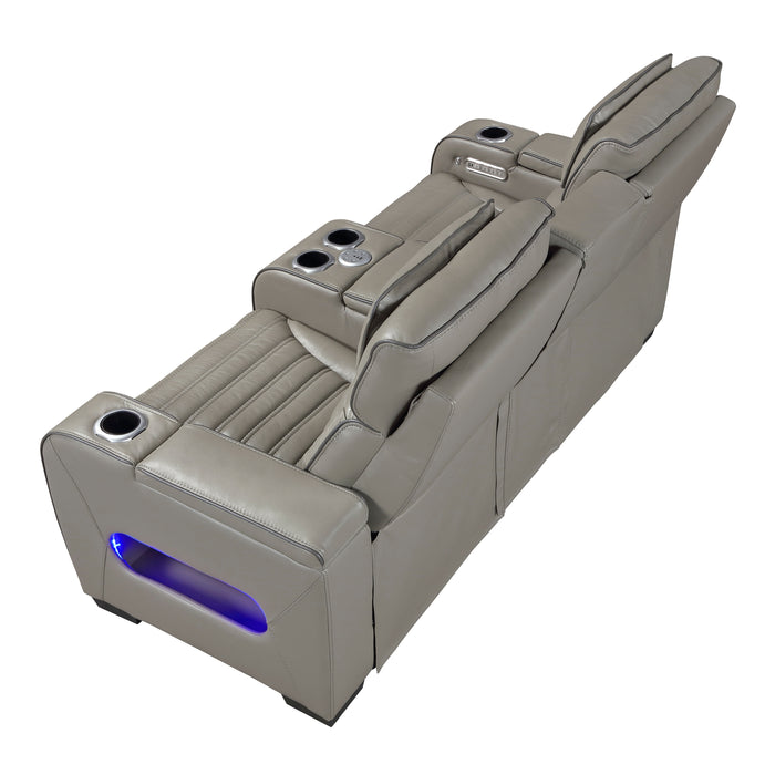 Cyber - Power Double Reclining Love Seat with Center Console, Power Headrests, Storage Arms(Top and Side) ,Cup Holders, Wireless speakers with Sub-Woofer, Air Massage, Heat, LED Lighting and