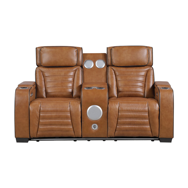 Cyber - Power Double Reclining Love Seat with Center Console, Power Headrests, Storage Arms(Top and Side) ,Cup Holders, Wireless speakers with Sub-Woofer, Air Massage, Heat, LED Lighting and