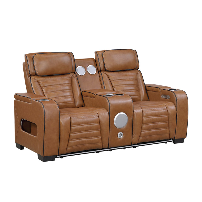 Cyber - Power Double Reclining Love Seat with Center Console, Power Headrests, Storage Arms(Top and Side) ,Cup Holders, Wireless speakers with Sub-Woofer, Air Massage, Heat, LED Lighting and