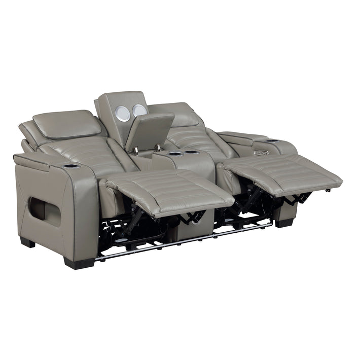 Cyber - Power Double Reclining Love Seat with Center Console, Power Headrests, Storage Arms(Top and Side) ,Cup Holders, Wireless speakers with Sub-Woofer, Air Massage, Heat, LED Lighting and