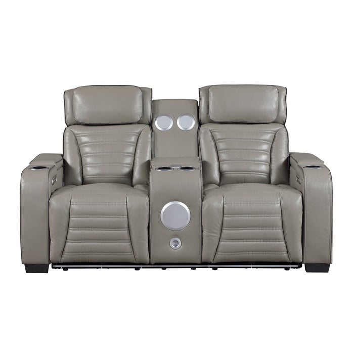 Cyber - Power Double Reclining Love Seat with Center Console, Power Headrests, Storage Arms(Top and Side) ,Cup Holders, Wireless speakers with Sub-Woofer, Air Massage, Heat, LED Lighting and
