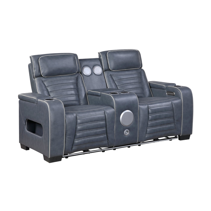 Cyber - Power Double Reclining Love Seat with Center Console, Power Headrests, Storage Arms(Top and Side) ,Cup Holders, Wireless speakers with Sub-Woofer, Air Massage, Heat, LED Lighting and