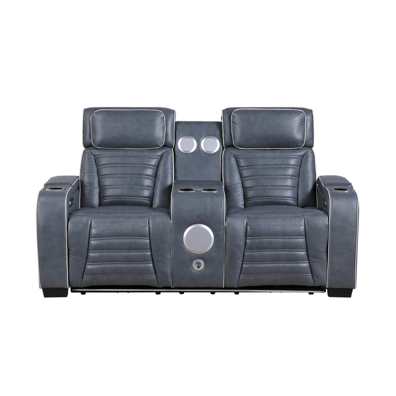 Cyber - Power Double Reclining Love Seat with Center Console, Power Headrests, Storage Arms(Top and Side) ,Cup Holders, Wireless speakers with Sub-Woofer, Air Massage, Heat, LED Lighting and